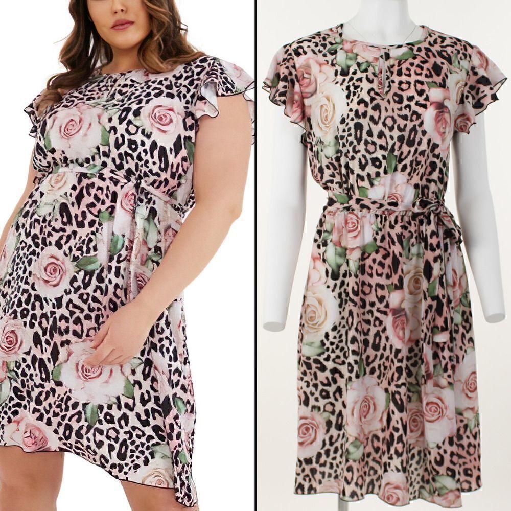 Quiz Trendy Plus Size Mixed-Print Fit & Flare Dress